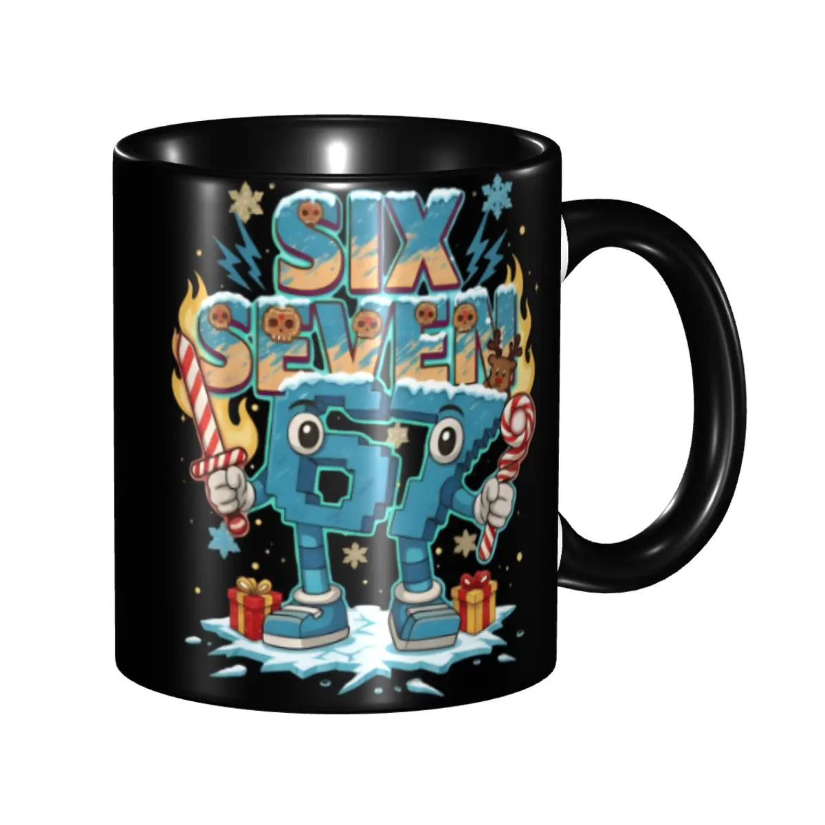 Taza Six Seven 6-7 Brainrot | Taza de Café Divertida de Cerámica Negra