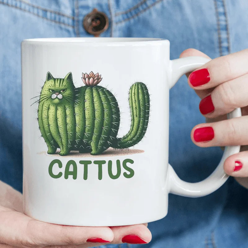 Taza de Cerámica Cattus - Diseño Divertido de Gato Cactus