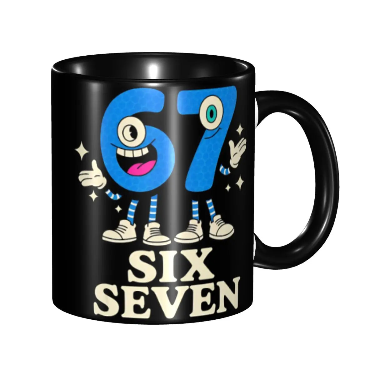 Taza Six Seven 6-7 Brainrot | Taza de Café Divertida de Cerámica Negra