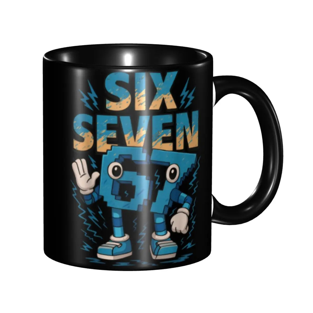 Taza Six Seven 6-7 Brainrot | Taza de Café Divertida de Cerámica Negra