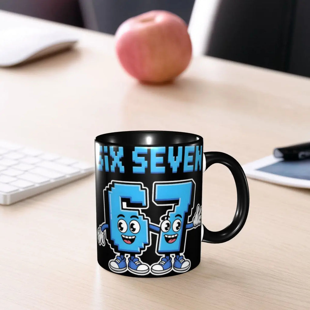 Taza Six Seven 6-7 Brainrot | Taza de Café Divertida de Cerámica Negra