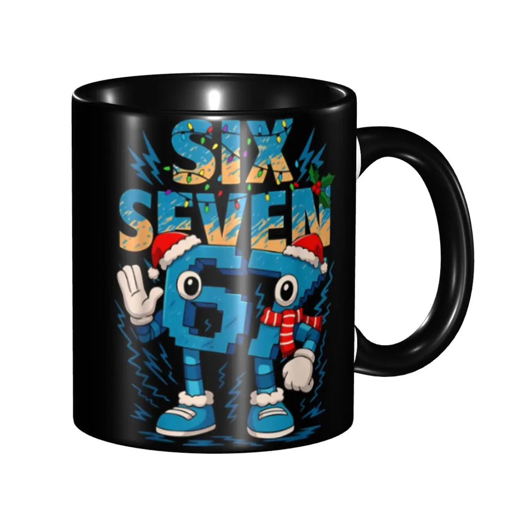 Taza Six Seven 6-7 Brainrot | Taza de Café Divertida de Cerámica Negra