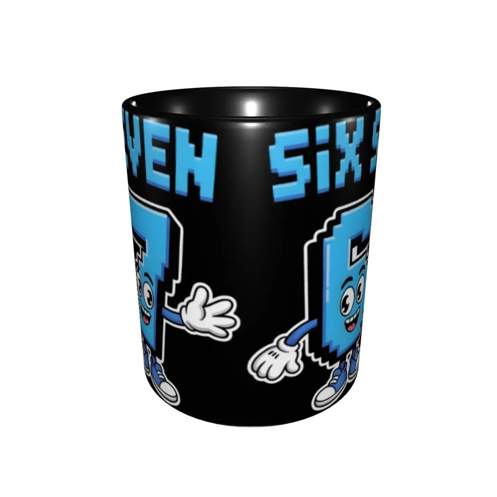 Taza Six Seven 6-7 Brainrot | Taza de Café Divertida de Cerámica Negra