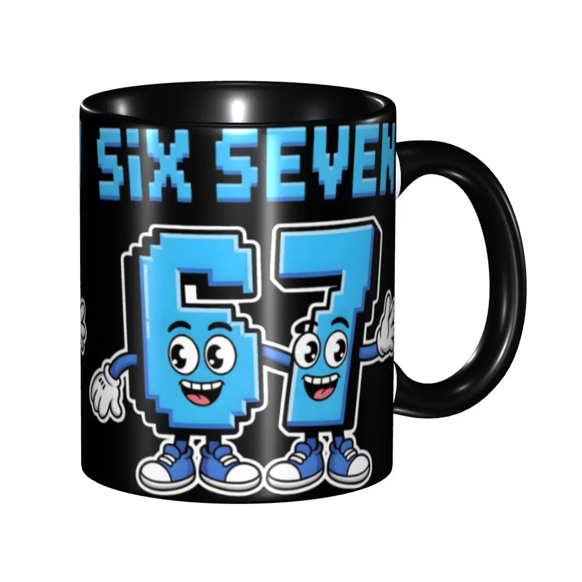 Taza Six Seven 6-7 Brainrot | Taza de Café Divertida de Cerámica Negra
