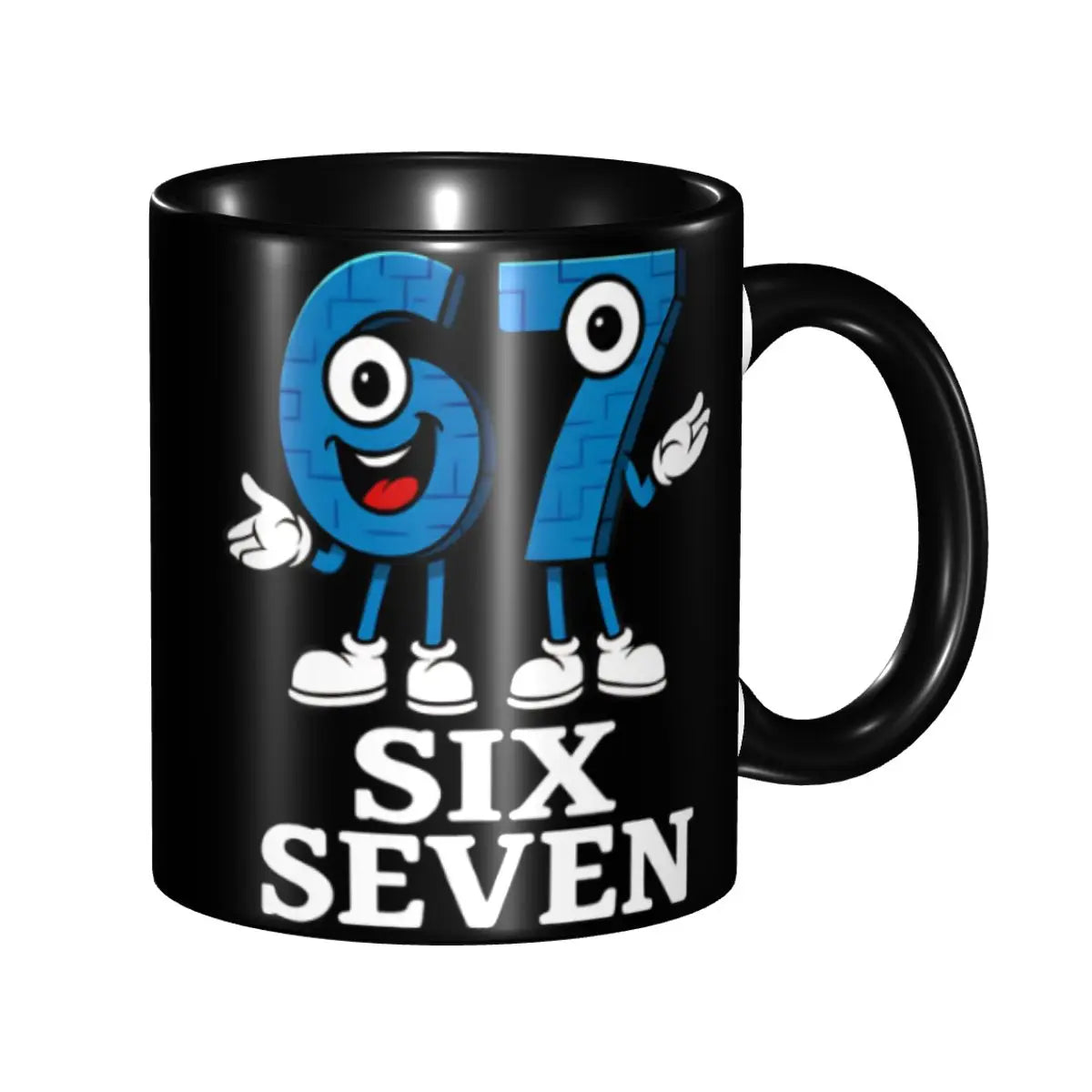 Taza Six Seven 6-7 Brainrot | Taza de Café Divertida de Cerámica Negra