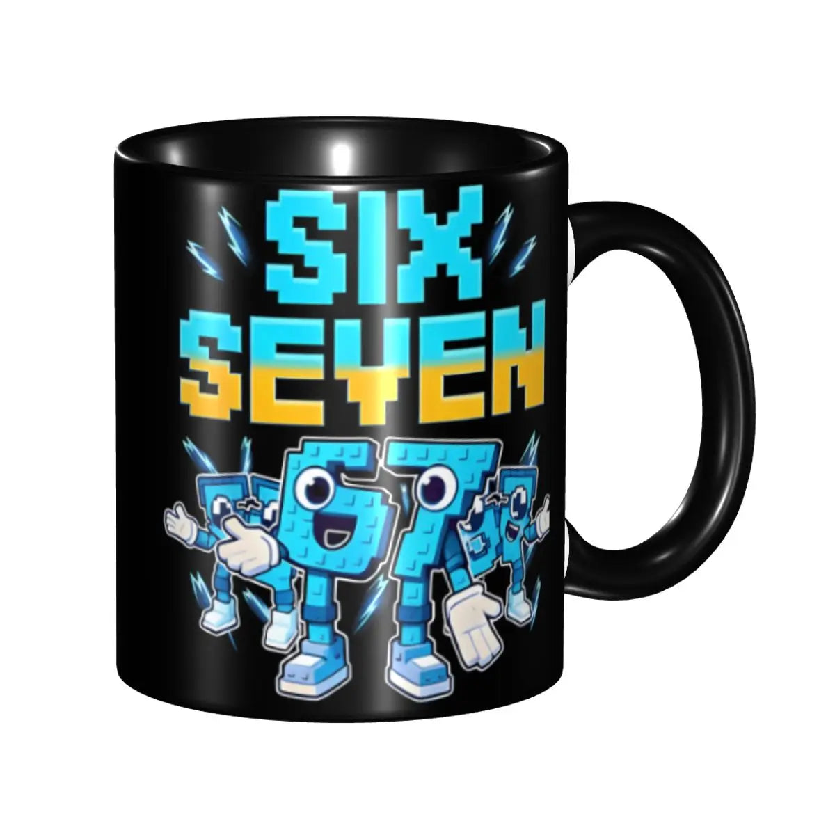 Taza Six Seven 6-7 Brainrot | Taza de Café Divertida de Cerámica Negra