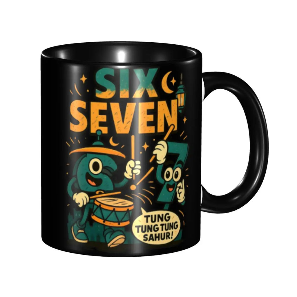 Taza Six Seven 6-7 Brainrot | Taza de Café Divertida de Cerámica Negra
