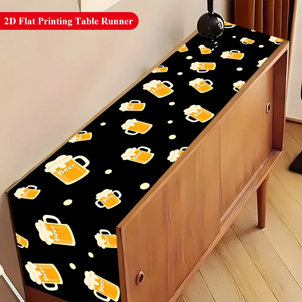 Beer Mug Pattern Table Runner Single Sided Print Fun Table Runner Dining Room Kitchen Party Vibe Accessory Gift For Beer Lovers