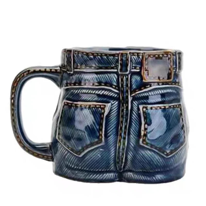 Taza de Cerámica con Diseño de Pantalón Vaquero en Relieve - Estilo Denim Retro