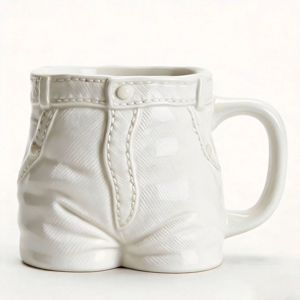 Taza de Cerámica con Diseño de Pantalón Vaquero en Relieve - Estilo Denim Retro
