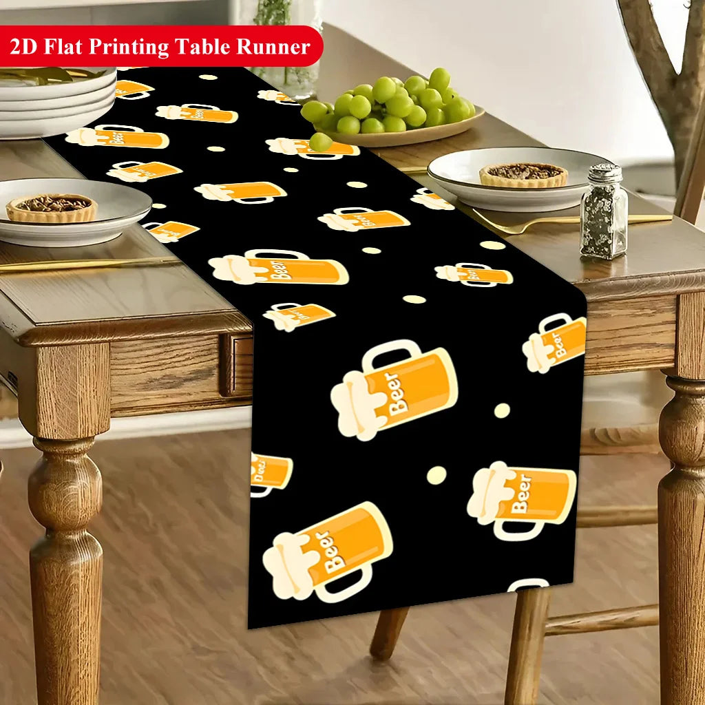 Beer Mug Pattern Table Runner Single Sided Print Fun Table Runner Dining Room Kitchen Party Vibe Accessory Gift For Beer Lovers