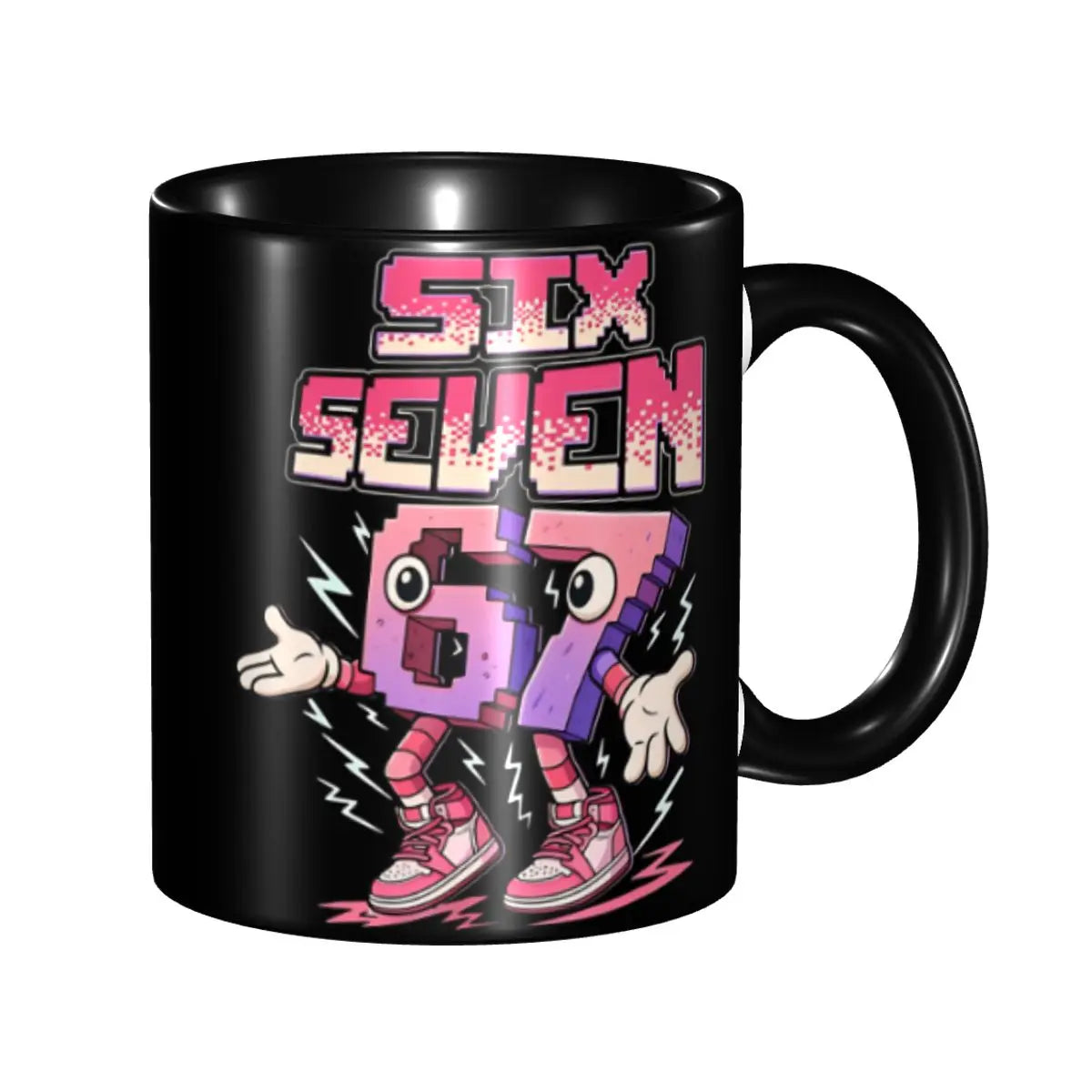 Taza Six Seven 6-7 Brainrot | Taza de Café Divertida de Cerámica Negra
