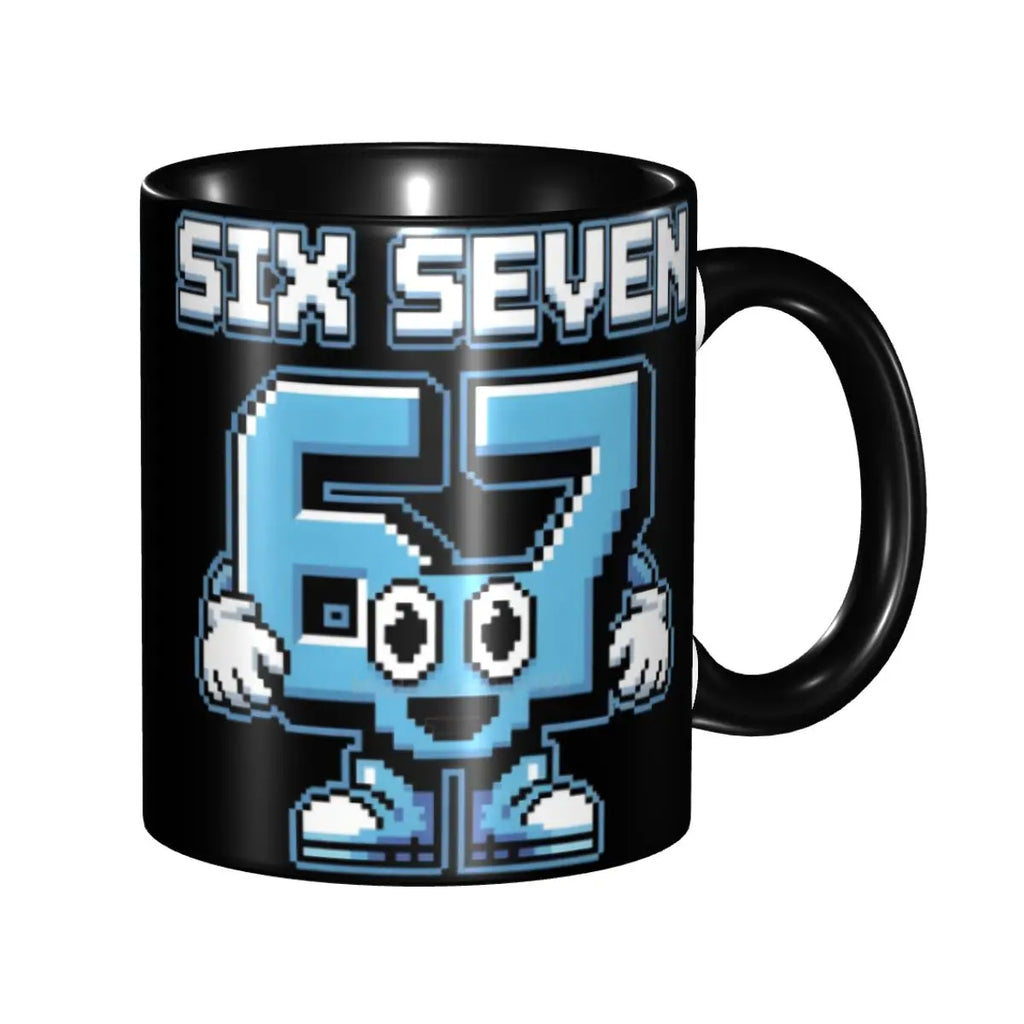 Taza Six Seven 6-7 Brainrot | Taza de Café Divertida de Cerámica Negra