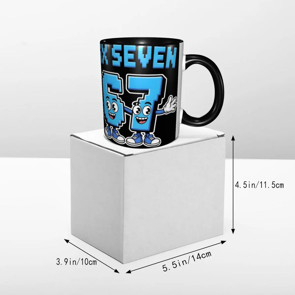 Taza Six Seven 6-7 Brainrot | Taza de Café Divertida de Cerámica Negra
