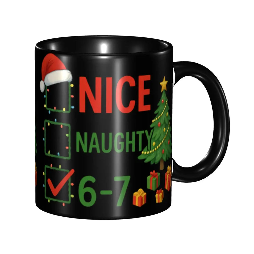 Taza Six Seven 6-7 Brainrot | Taza de Café Divertida de Cerámica Negra
