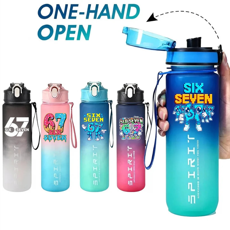 Botella de Agua Deportiva con Botón 800ml - Diseño Especial Six Seven