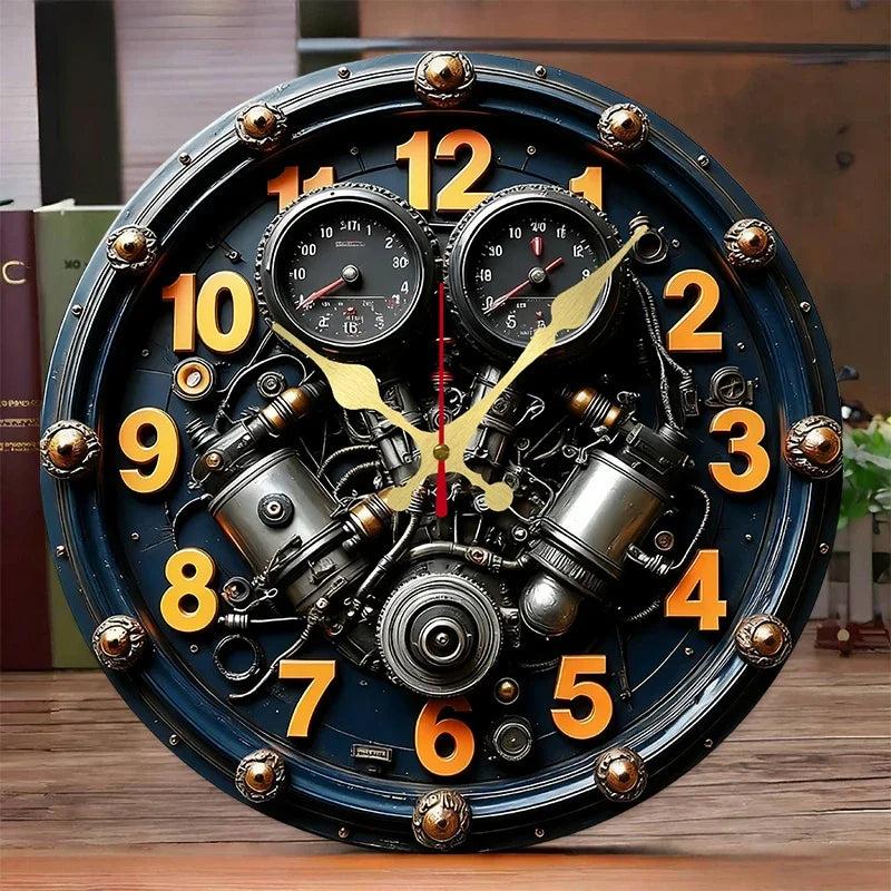 Reloj de Pared Estilo Steampunk Industrial con Diseño de Motor de Pistones