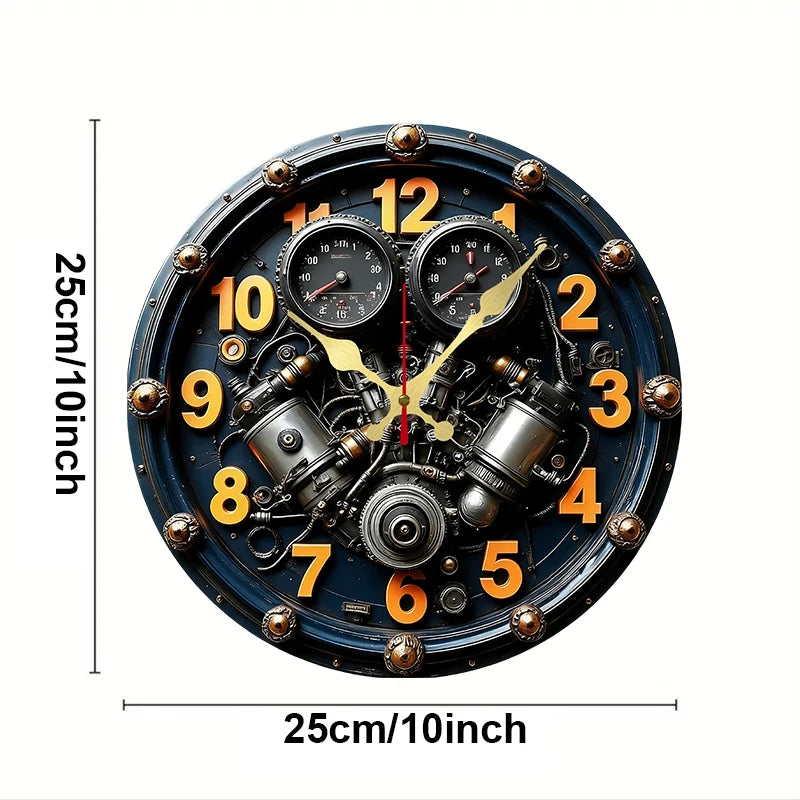 Reloj de Pared Estilo Steampunk Industrial con Diseño de Motor de Pistones