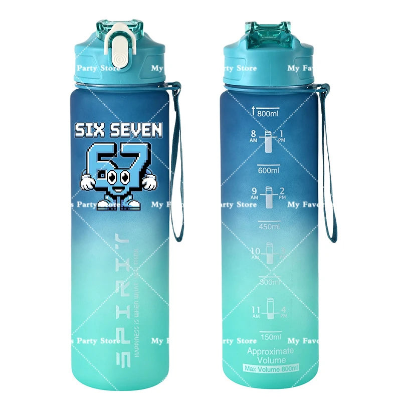 Botella de Agua Deportiva con Botón 800ml - Diseño Especial Six Seven