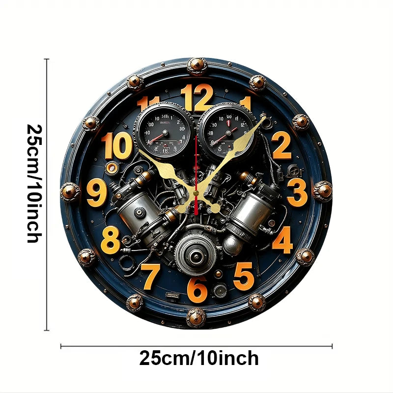 Reloj de Pared Estilo Steampunk Industrial con Diseño de Motor de Pistones