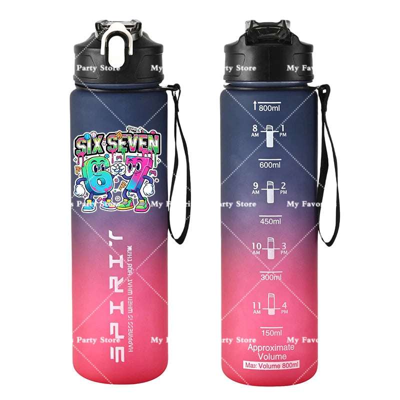 Botella de Agua Deportiva con Botón 800ml - Diseño Especial Six Seven