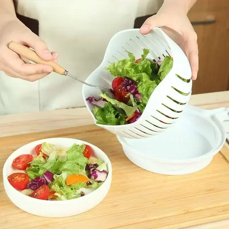 Tazón Cortador de Ensalada 3 en 1 – Picador, Colador y Bowl para Vegetales Rápido