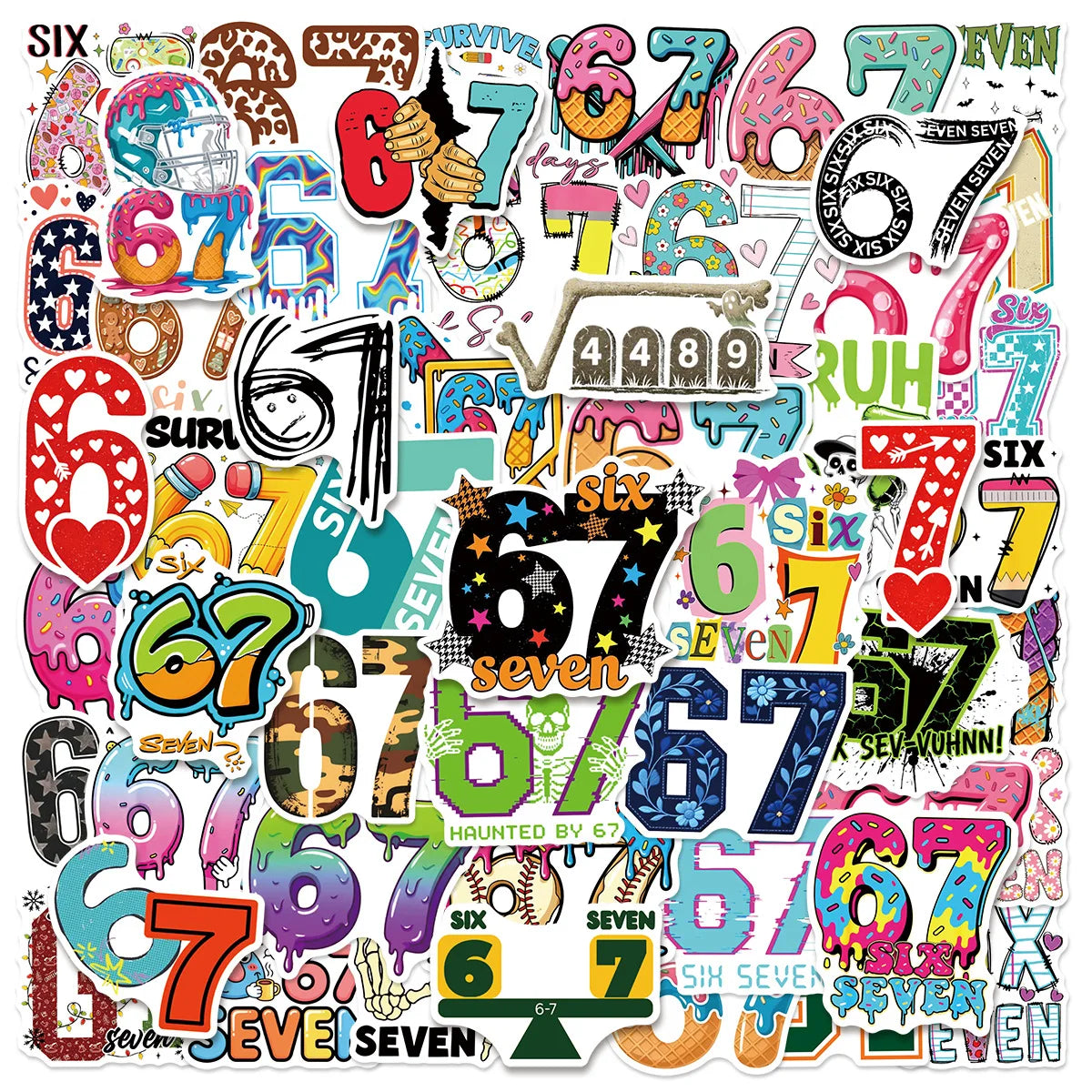 Pack 50 Pegatinas Six Seven 6-7 – El Meme del Momento