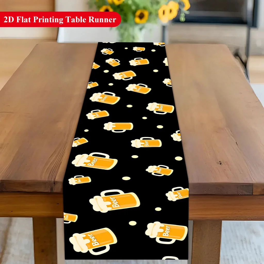 Beer Mug Pattern Table Runner Single Sided Print Fun Table Runner Dining Room Kitchen Party Vibe Accessory Gift For Beer Lovers