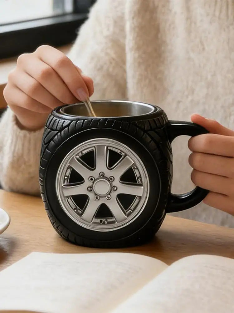 Taza Neumático de Resina y Acero Inoxidable 300ml | Taza Térmica Coche