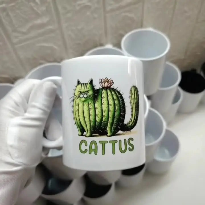 Taza de Cerámica Cattus - Diseño Divertido de Gato Cactus
