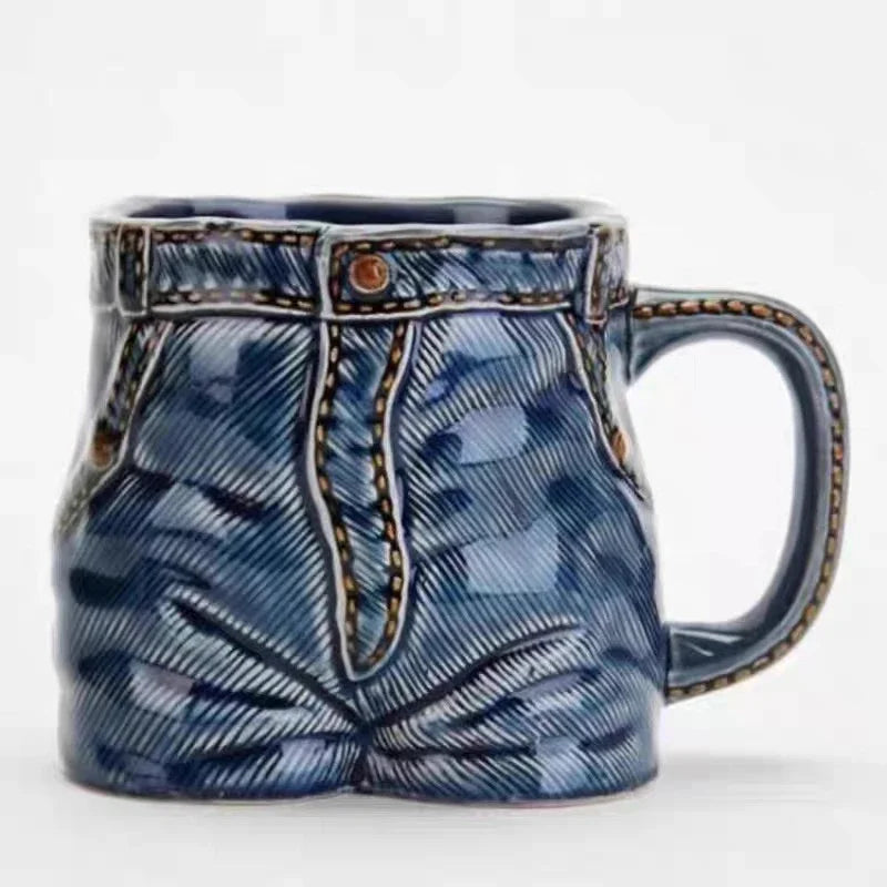Taza de Cerámica con Diseño de Pantalón Vaquero en Relieve - Estilo Denim Retro