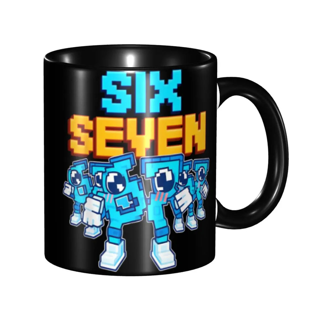 Taza Six Seven 6-7 Brainrot | Taza de Café Divertida de Cerámica Negra