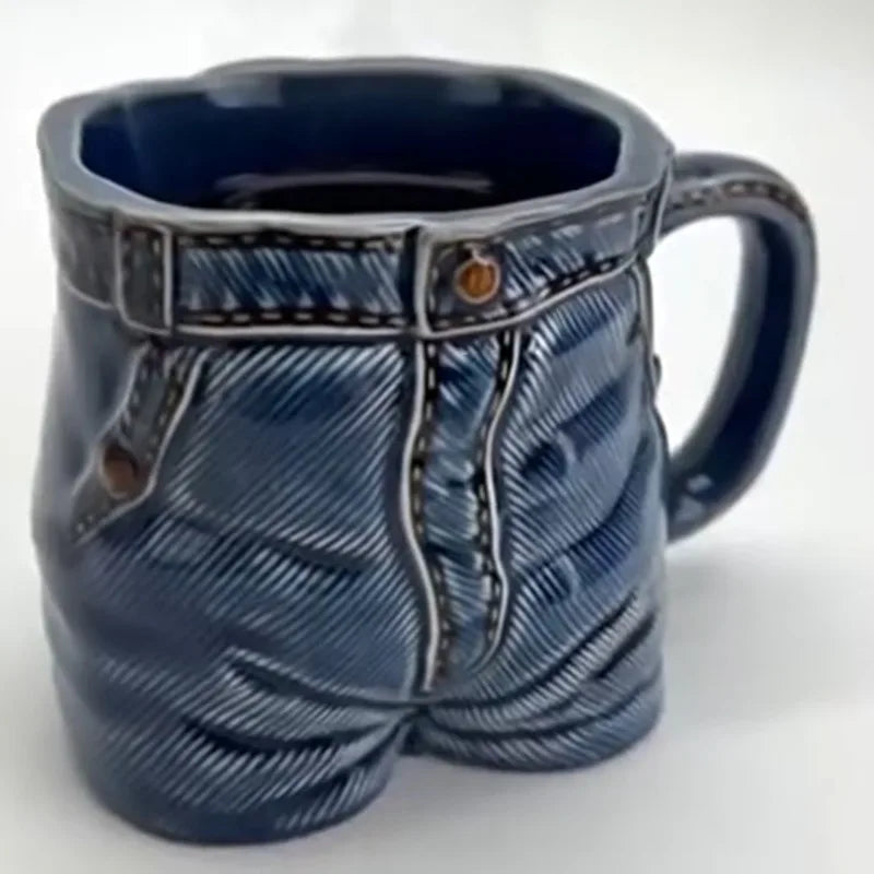 Taza de Cerámica con Diseño de Pantalón Vaquero en Relieve - Estilo Denim Retro