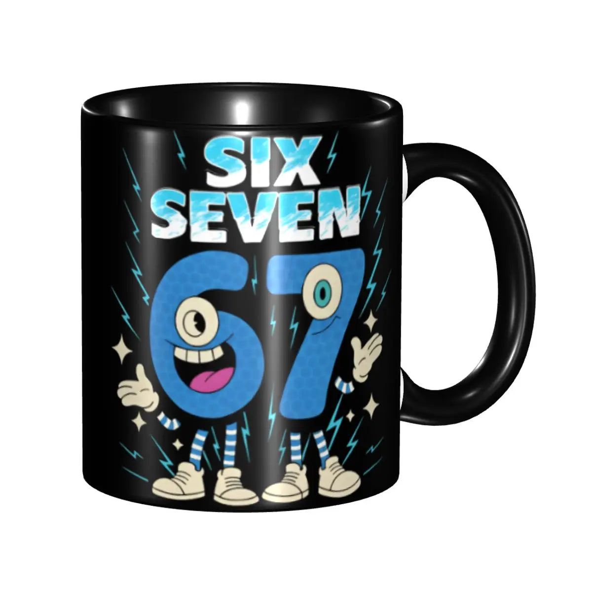 Taza Six Seven 6-7 Brainrot | Taza de Café Divertida de Cerámica Negra