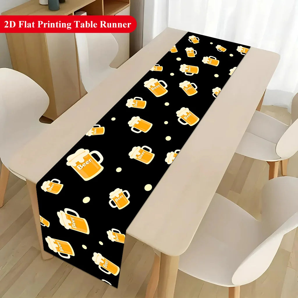 Beer Mug Pattern Table Runner Single Sided Print Fun Table Runner Dining Room Kitchen Party Vibe Accessory Gift For Beer Lovers