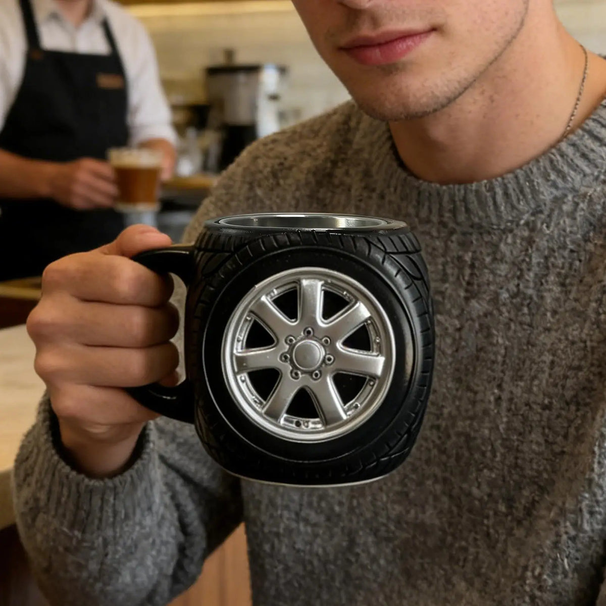 Taza Neumático de Resina y Acero Inoxidable 300ml | Taza Térmica Coche