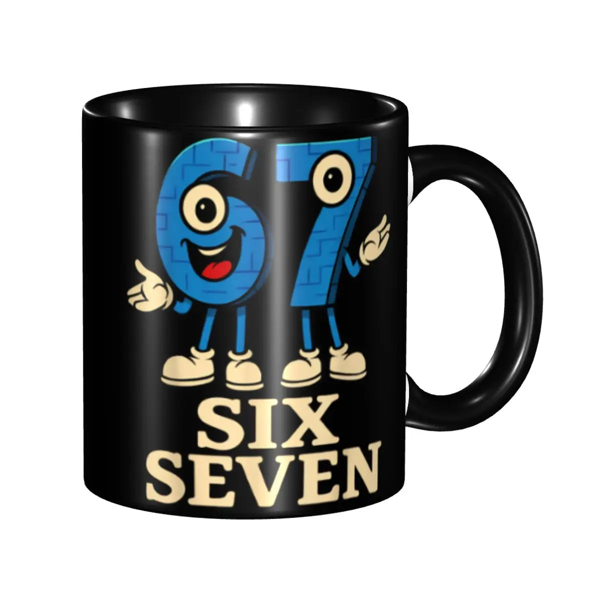 Taza Six Seven 6-7 Brainrot | Taza de Café Divertida de Cerámica Negra
