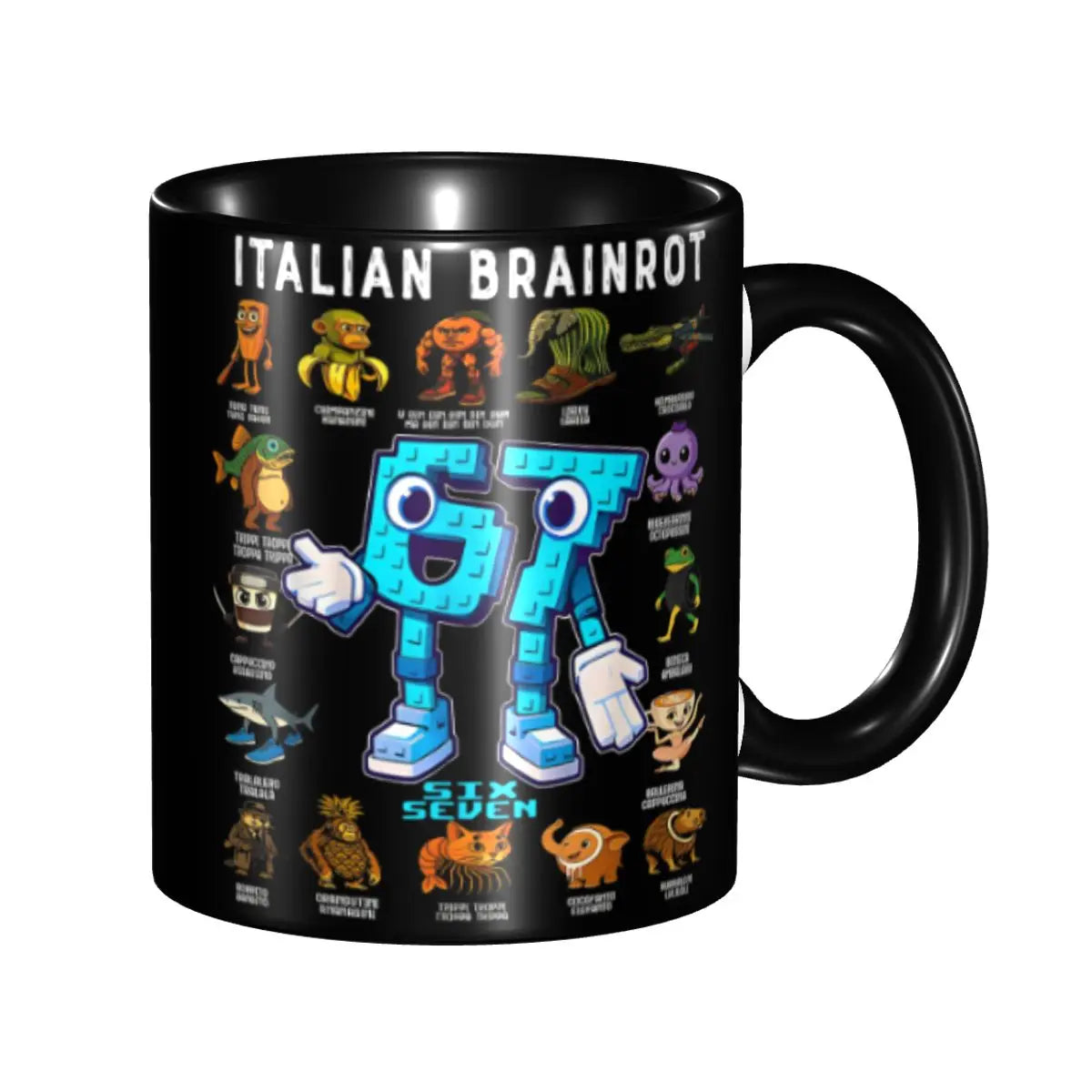 Taza Six Seven 6-7 Brainrot | Taza de Café Divertida de Cerámica Negra
